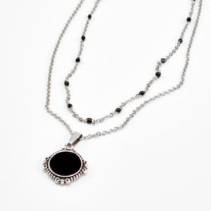 rosary black silver necklace