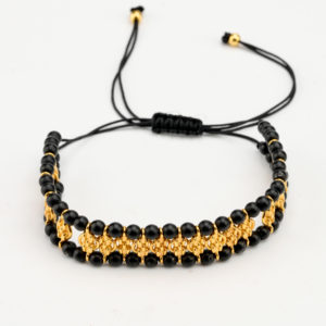 Bracelet embossed brass black beads handmade
