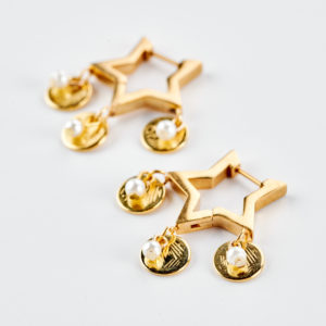 Stars pearls hoop earrings gold
