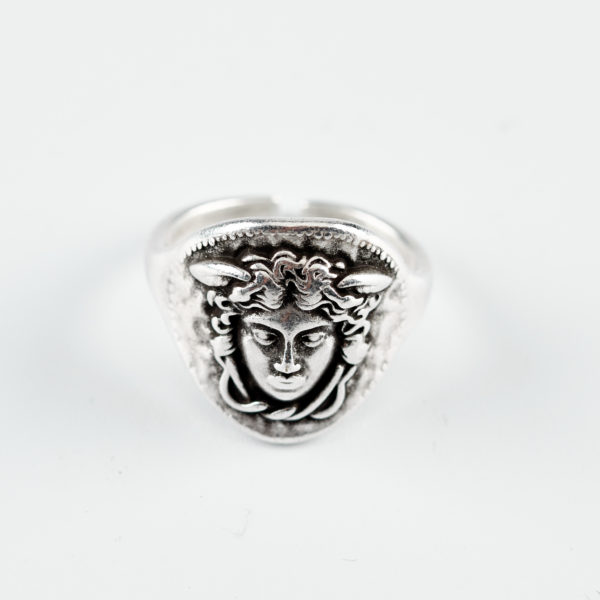 Silver Ring Medusa Face