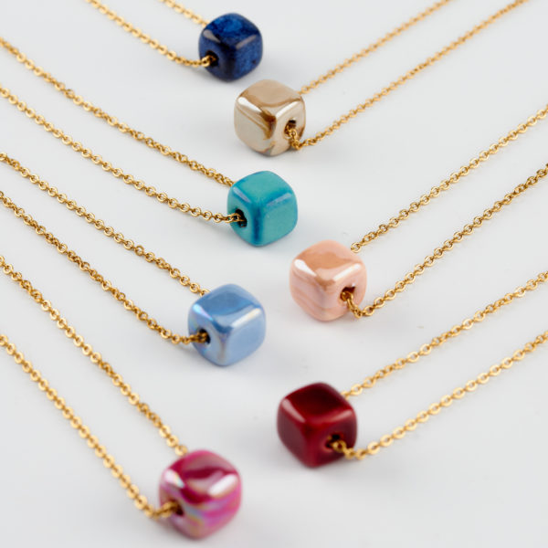 cubes necklaces ceramic gold mond jewels