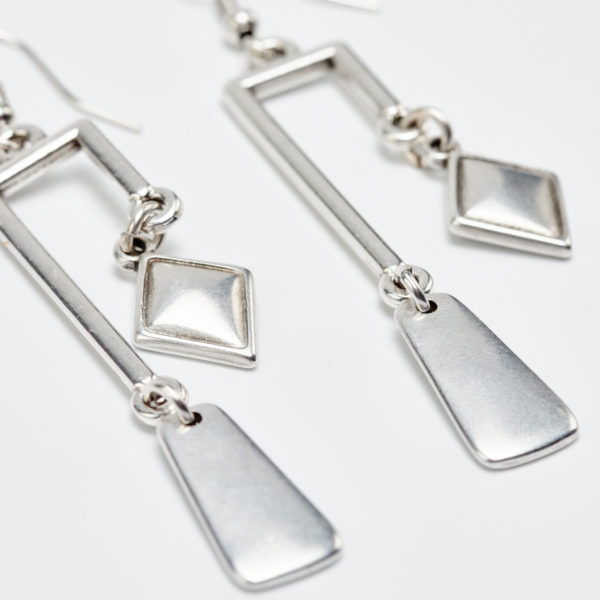 Asymmetric Perfection Long Silver Earrings by mond jewels