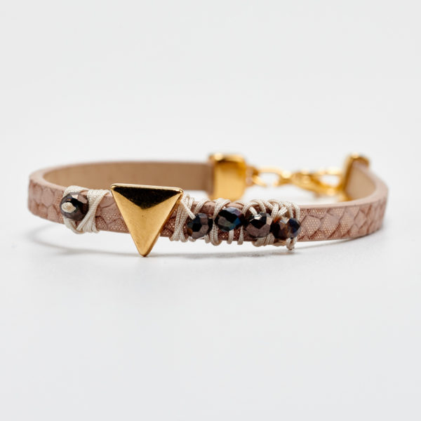 neutral power leather bracelet in beige and gold
