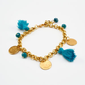 ponpon bracelet gold with blue