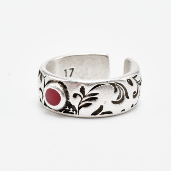 blossom silver ring with red detai