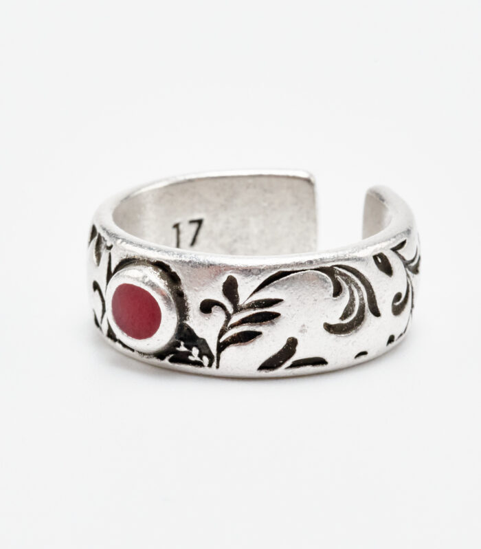 blossom silver ring with red detai
