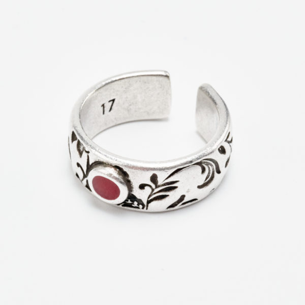 blossom silver ring with red detail
