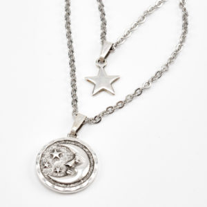 all day motion silver necklace with sun and moon