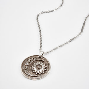 energy silver necklace with moon and sun