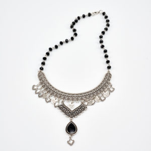 boho boho necklace silver with black rosary
