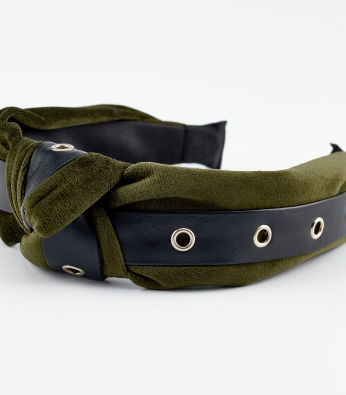 olia velvet olive green headband by mond jewels
