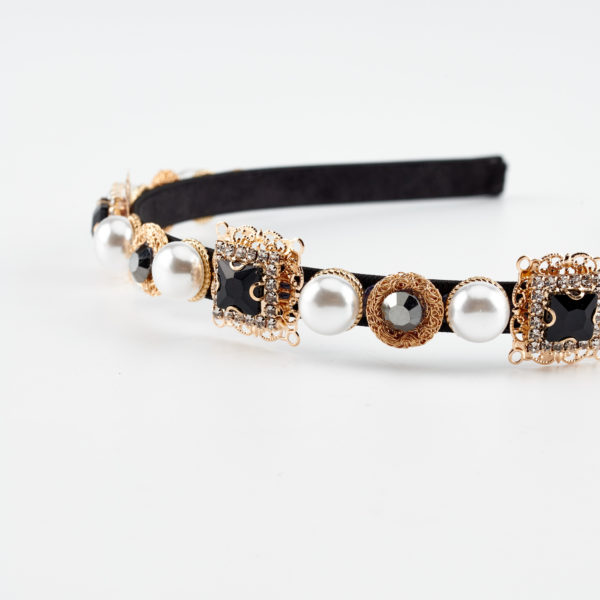 Victoria black pearls headband hair accessories by mond jewels