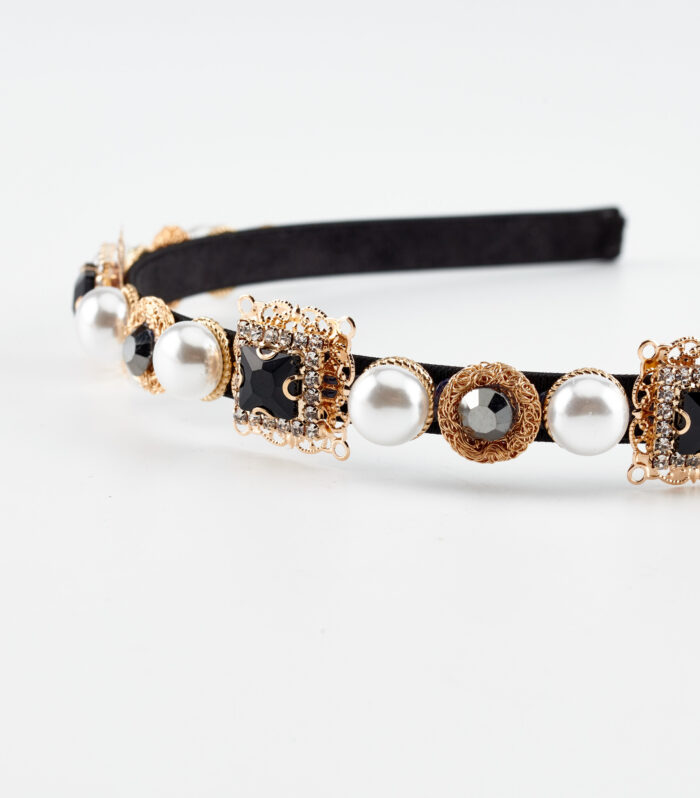 Victoria black pearls headband hair accessories by mond jewels