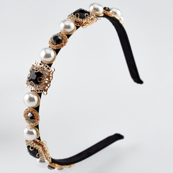 Victoria black pearls headband hair accessories by mond jewels